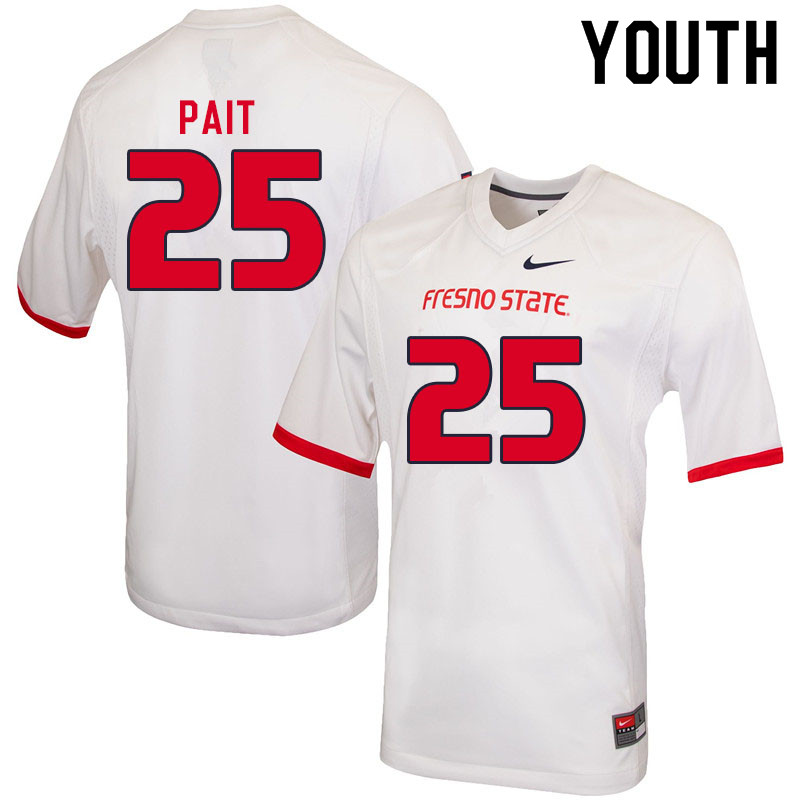 Youth #25 Emari Pait Fresno State Bulldogs College Football Jerseys Sale-White - Click Image to Close